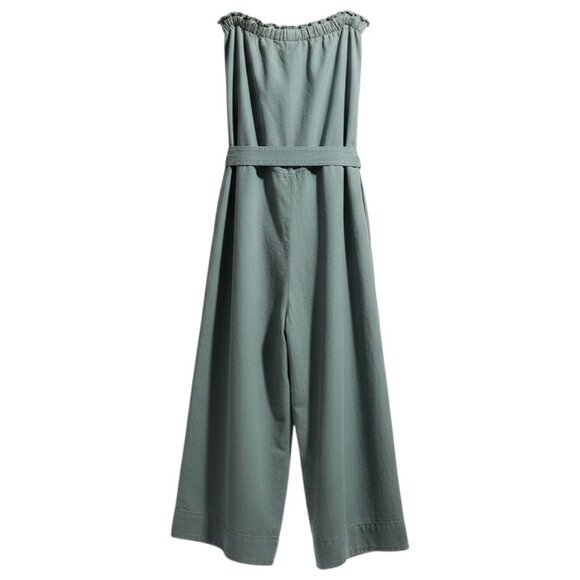 Anthropologie Cloth & Stone Dusty Teal Strapless Wide Leg Jumpsuit M Coastal - Picture 3 of 11
